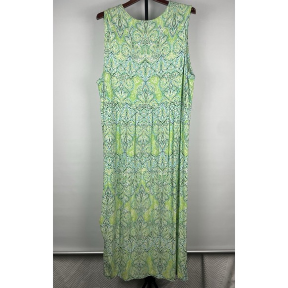J. Jill Womens 2X Green Paisley‎ Comfy Casual Sleeveless Side Slit Maxi Dress - Picture 8 of 10